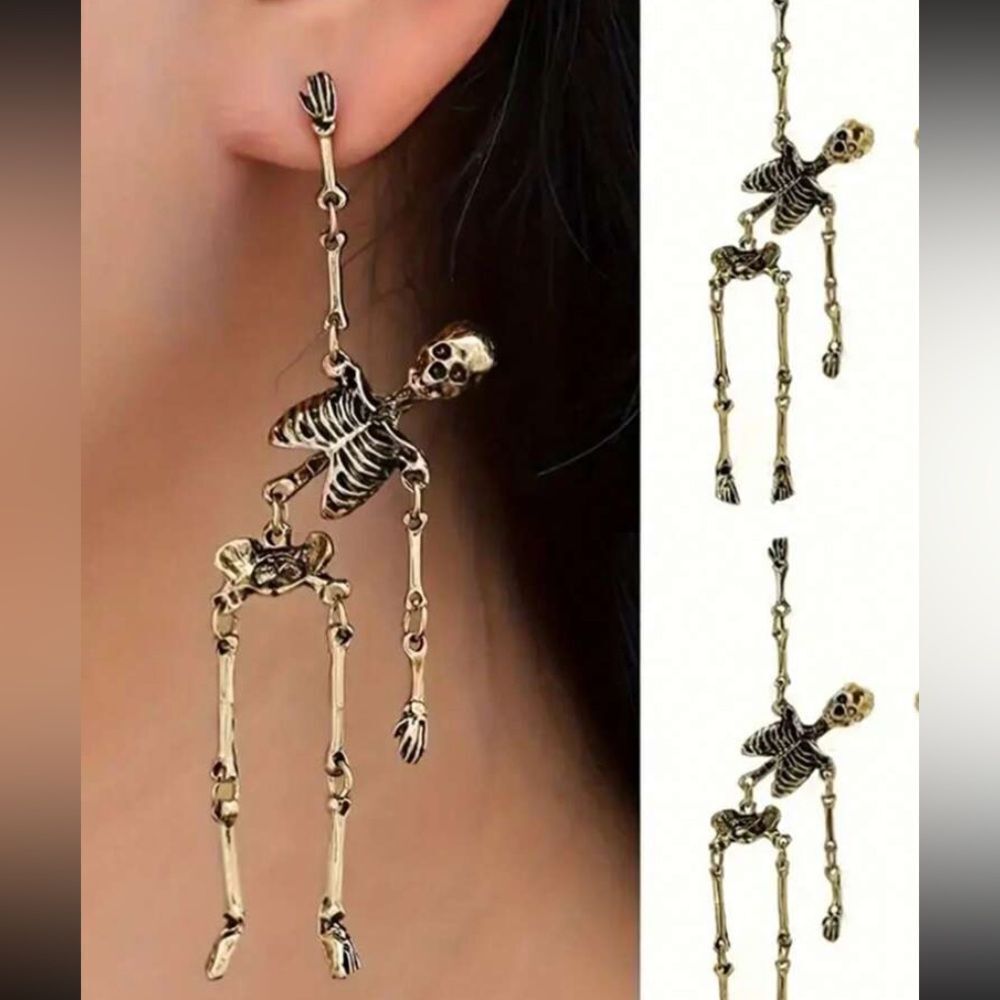 3for$20 1 Pair  Exaggerated Halloween Skull Earrings  gold color Halloween